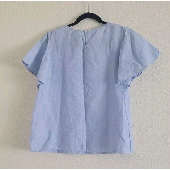 Global Work French Linen Blend Short Sleeve Blue Top Women's Size Medium - Picture 3 of 8